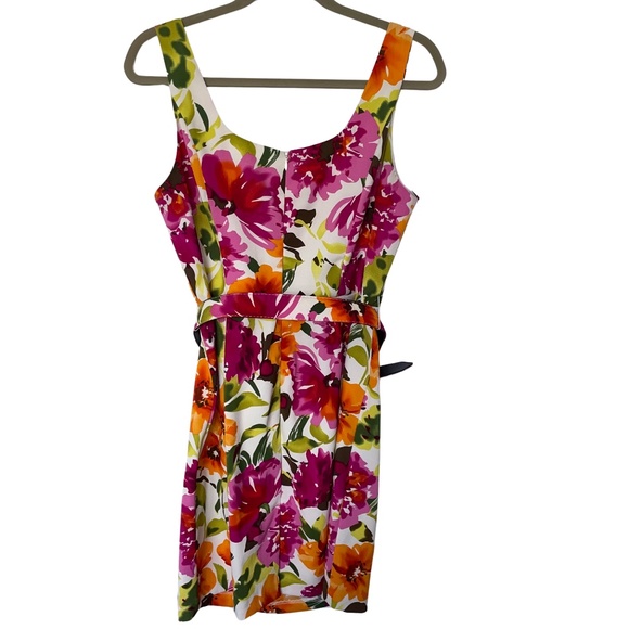 Dressbarn Vibrant Floral Print Sleeveless Sheath Pleated Bust With Belt Size 12 - Picture 2 of 13
